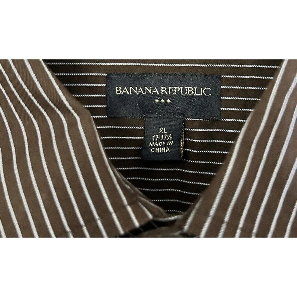 Banana Republic Mens Shirt XL-Large 17-17 1/2 Striped Brown Button Down